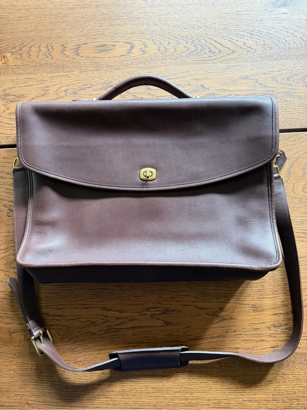 Coach Brown Leather Briefcase with Gold Turn-Lock